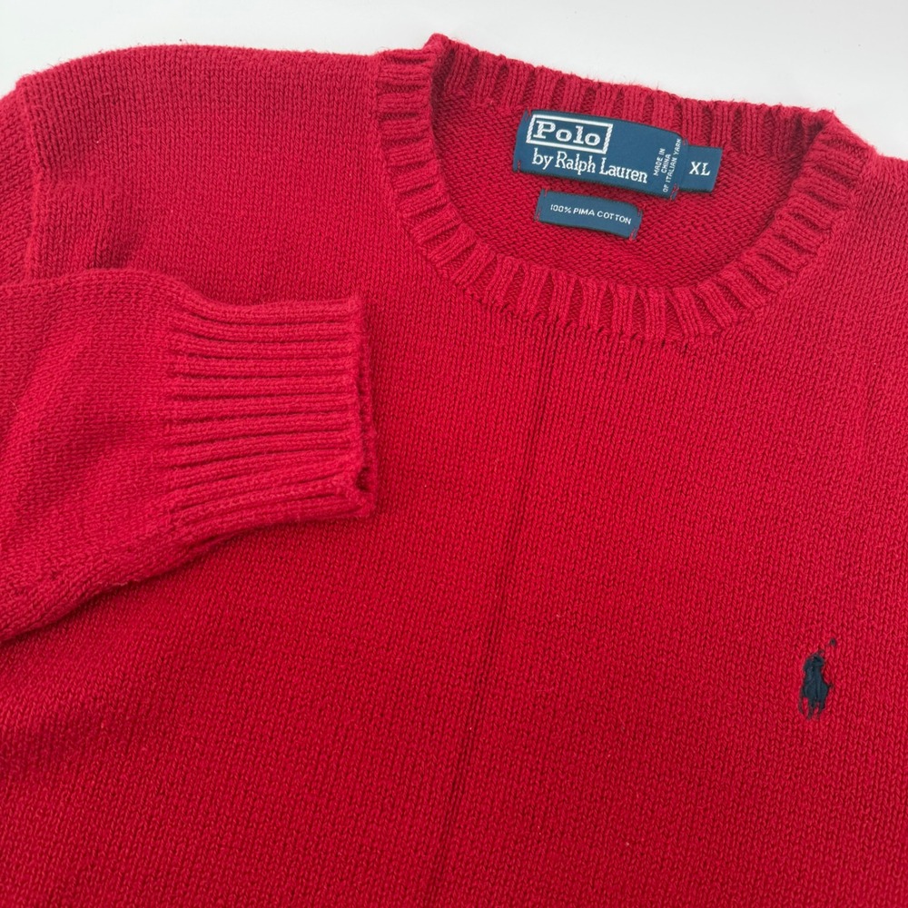 Polo Ralph Lauren Knit Sweater Mens XL Red 100% Pima Cotton Crewneck Pony Logo